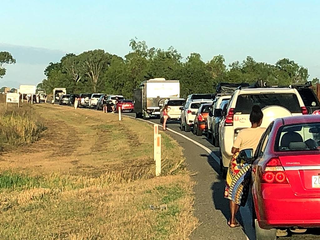 Traffic on the Bruce Highway after Sunday’s triple fatal crash involving a Greyhound bus.