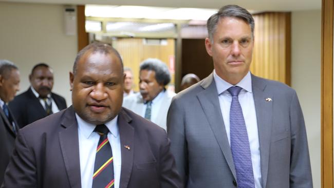 Papua New Guinea PM James Marape, left, and Defence Minister Richard Marles in Port Moresby on Thursday.