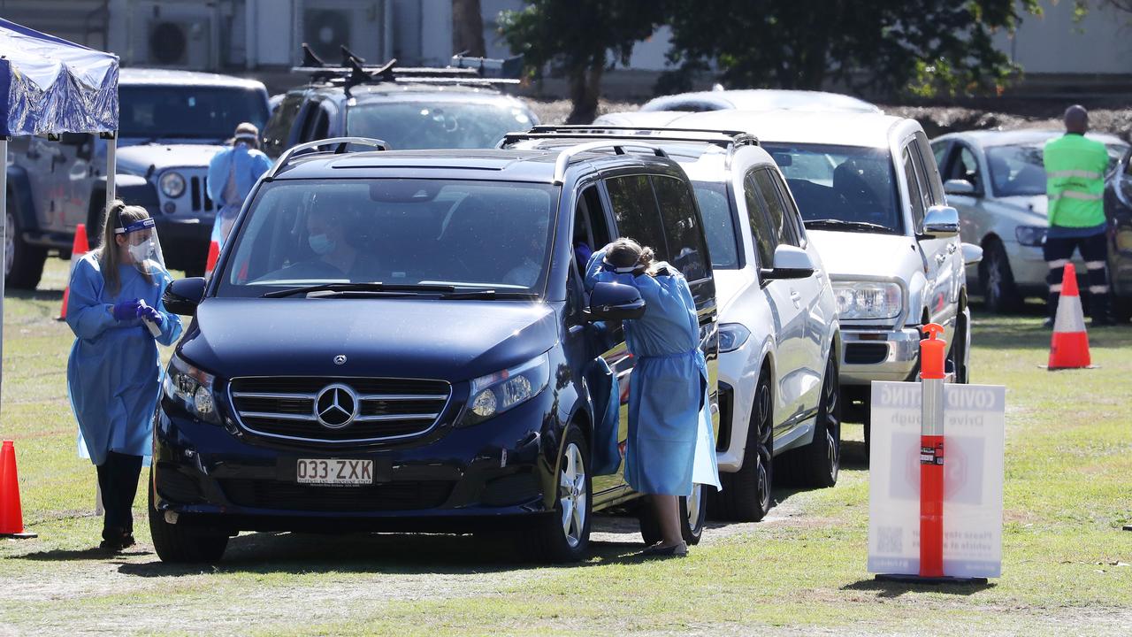 Covid testing at Indooroopilly State High School. Picture: Annette Dew