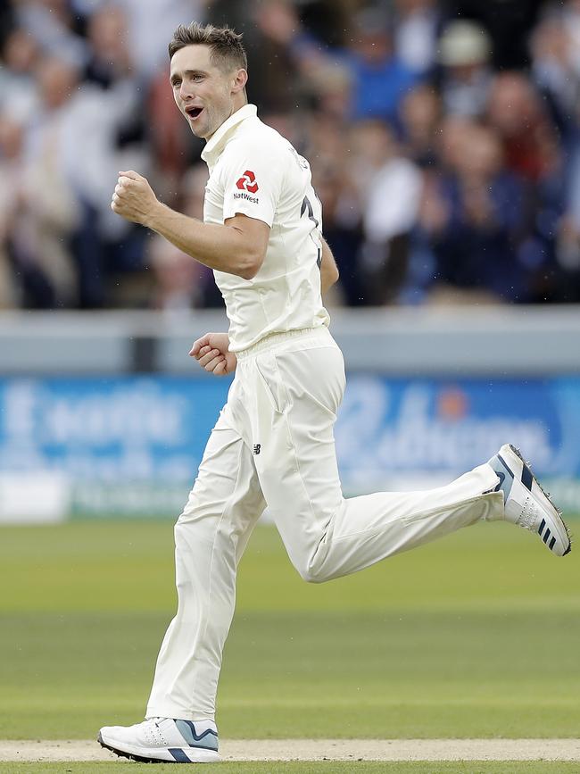 Chris Woakes celebrates after taking the wicket of Usman Khawaja. Picture: Getty Images