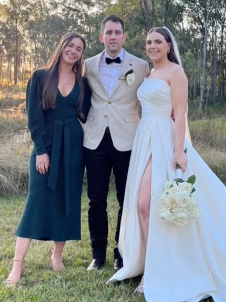 Bride and groom Mitchell Gaffney and Madeleine Edsell with their celebrant Ashley Ogle. Picture: Instagram