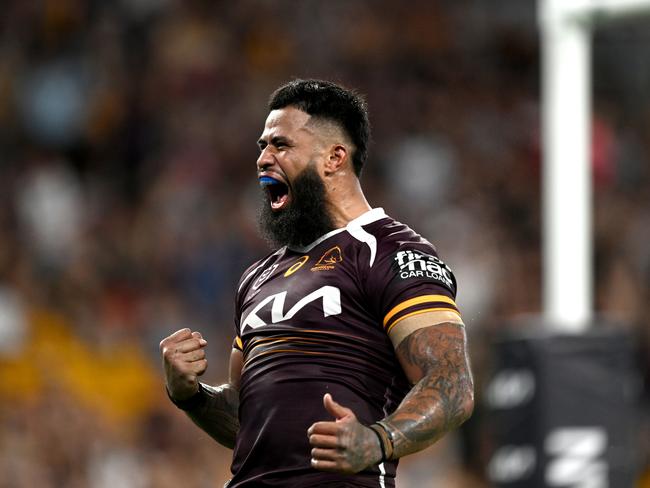 NRL 2025 RD03 Brisbane Broncos v North Queensland Cowboys - Payne Haas Try Picture NRL Photos