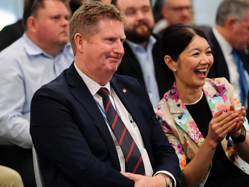 Liberal MP Terry Stephens also reads out a Lord Prayer. Here he is with Upper House MP Jing Lee during the Legislative Council election results. Picture: Morgan Sette