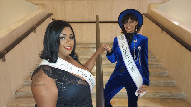 Miss Trans USA Beyonce Black St James (L) and Damien Serrato, who has been crowned Mx Trans USA. Picture: Benedict Brook.