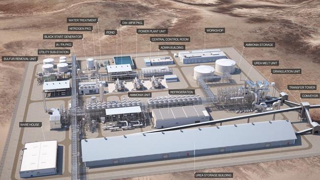 Artist's impression of $2.6 billion urea production facility at Leigh Creek, South Australia. Picture: Supplied by NeuRizer