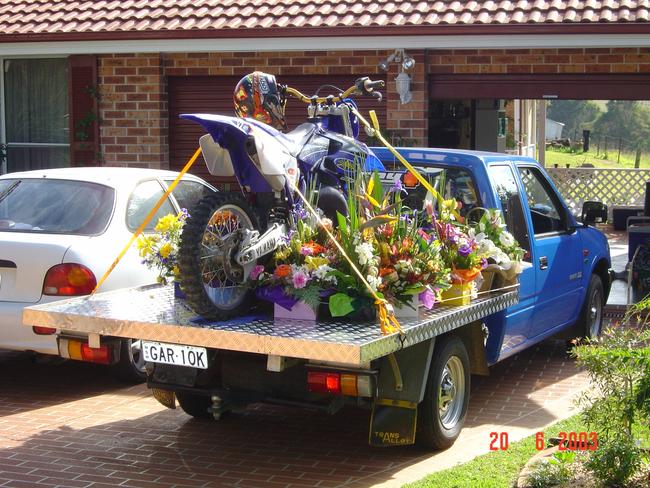 Nathan’s prized blue ute and dirt bike.