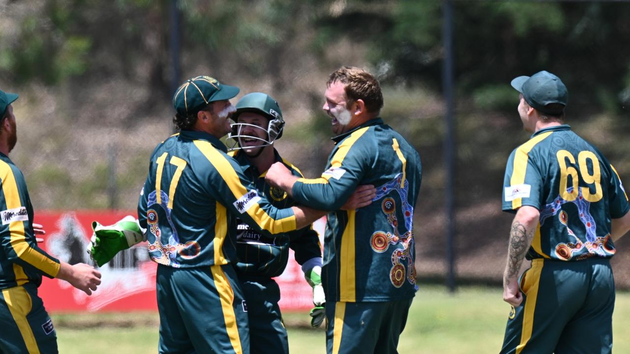 Tyler Dittloff takes a scalp in the T20 grand final for Meredith. Picture: Wes Cusworth.