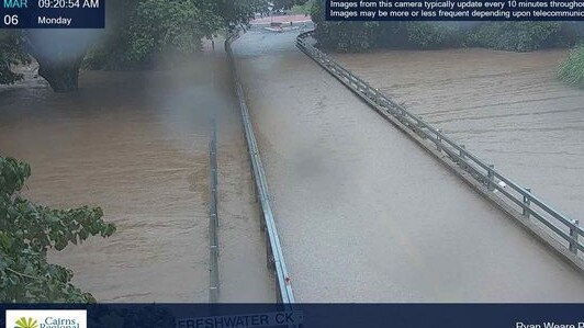 Kamerunga Road alongside Ryan Wear Park is now closed due to flooding (The road under the overpass to the Red Beret). Image: Cairns Regional Council