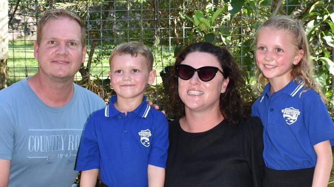 Families and students celebrate the first day of prep at Mooloolaba State School. Picture: Eddie Franklin