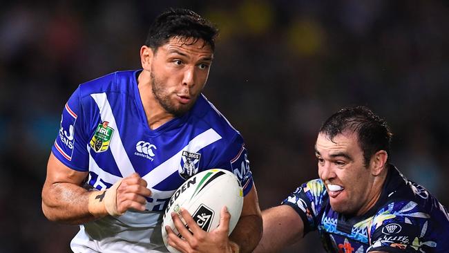 Curtis Rona in NRL action for the Canterbury Bulldogs last year.