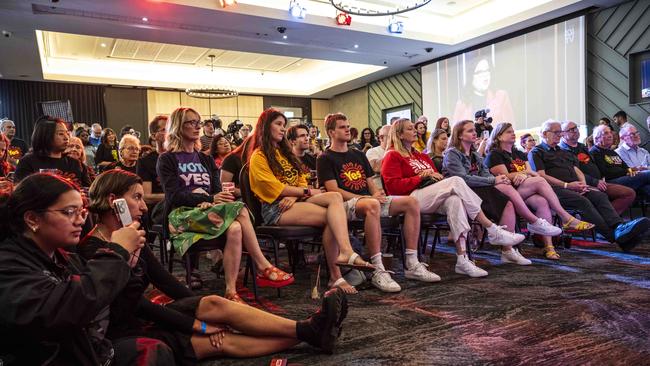 Supporters at a Yes23 event in Sydney listen as the referendum results come in.