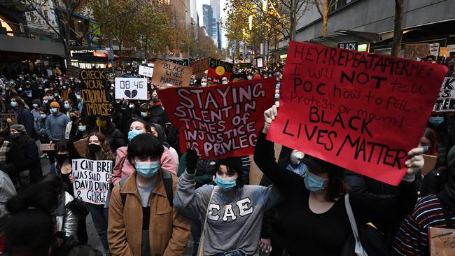 Melbourne protesters were part of a global action on anti-racism today. Picture: AFP