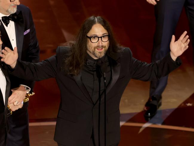 Sean Lennon reacts as he accepts the Best Animated Short Film award for "War Is Over! Inspired by the Music of John and Yoko". Picture: Getty Images