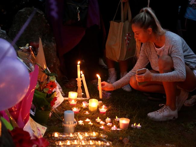 Hundreds of Marsden residents gathered for a candle light vigil at a local park to pay their respects to schoolgirl Tiahleigh Palmer the week after her body was found. Picture: Scott Fletcher