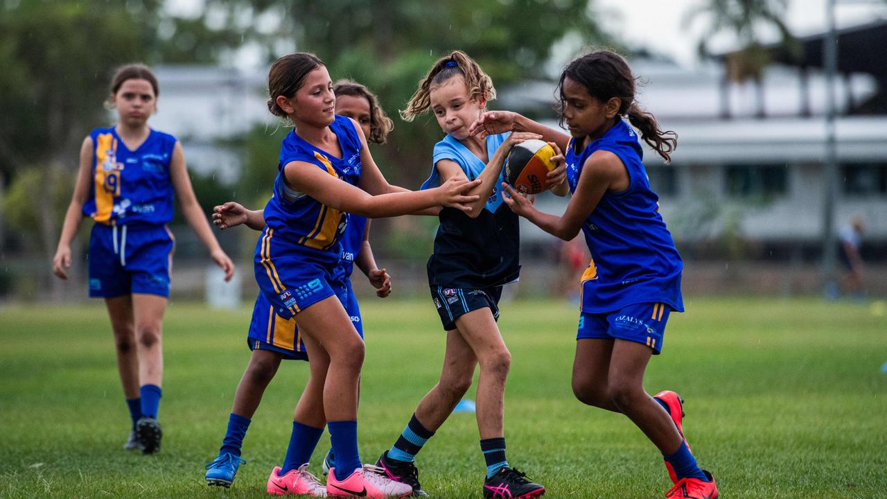 Under-10s compete in the first Darwin Buffaloes NTFL home against Wanderers game at Woodroffe Oval. Picture: Pema Tamang Pakhrin