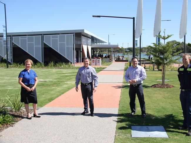 Gladstone Ports Corporation People, Community and Sustainability General Manager Rowen Winsor, Chair Peter Corones, Gladstone Regional Council Mayor Matt Burnett and GPC's Acting Operations, Asset Management and Project Services General Manager Ged Melrose at the East Shores stage 1b opening. Picture: Rodney Stevens