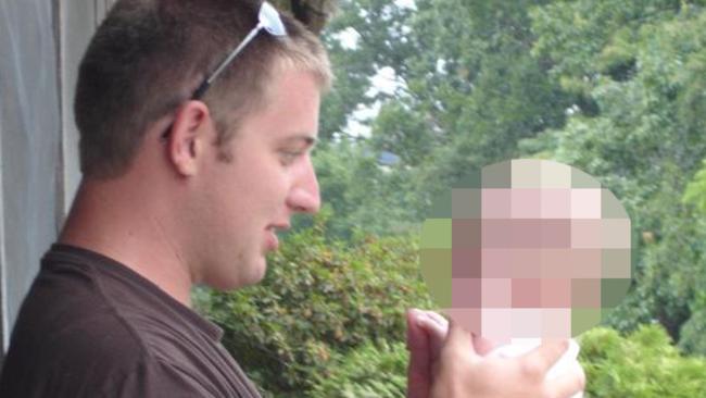 Jailed Families SA paedophile Shannon McCoole with one of the infants in his care.