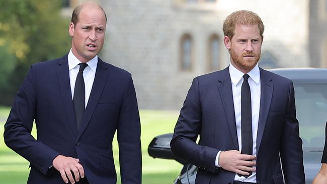 Prince William and Prince Harry arrive to view flowers and tributes to HM Queen Elizabeth on September 10, 2022 in Windsor, England. Picture: Chris Jackson/Getty Images.