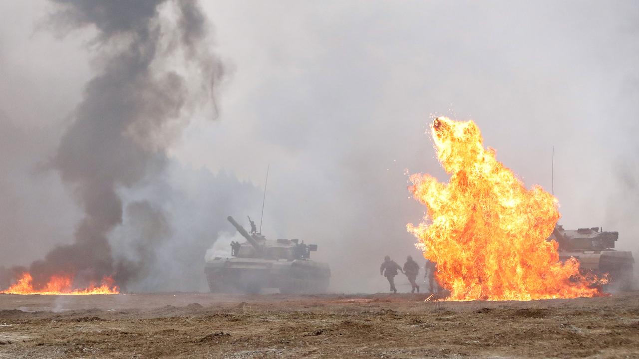 Tanks and infantry exercise last month.  Picture: PLA