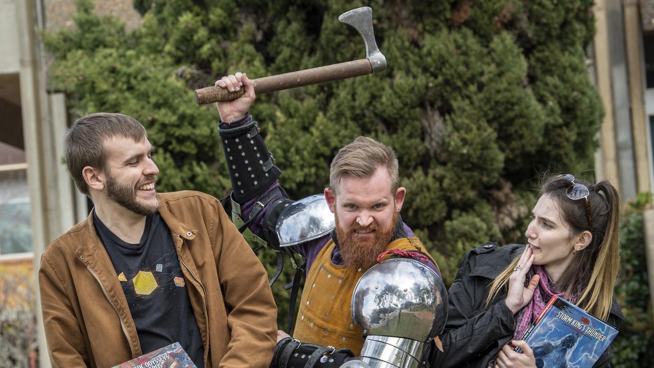 Thomas Murphy, Ben Norman and Katie Hennig. Tyr's Warriors and USQ Dungeons and Dragons have teamed up to create a social community group. Picture: Nev Madsen.