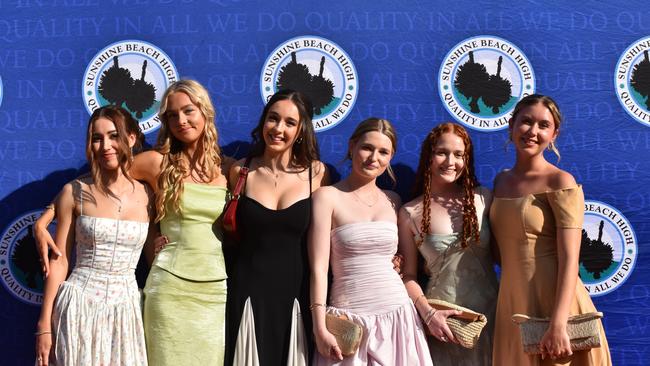 Tallulah, Kalarni, Laila, Sophie, Phoebe and Mia at the Sunshine Beach State High School formal 2024.