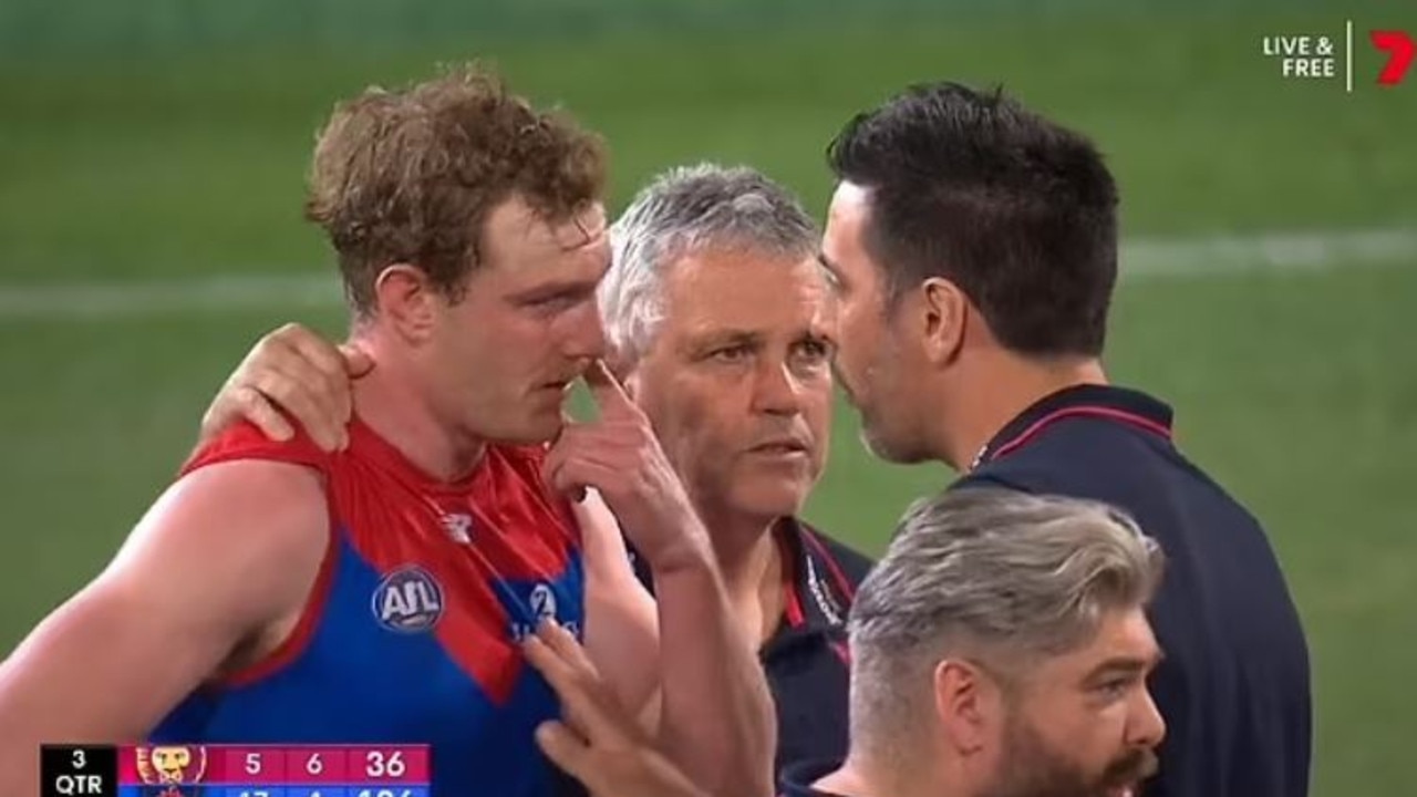 Melbourne player Harrison Petty was left in tears after the Zorko sledge in 2022. Pic: Channel 7