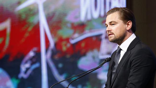 Leonardo DiCaprio addresses to the audience at the UN Climate Change Conference, in Paris. Picture: AP Photo/Francois Mori