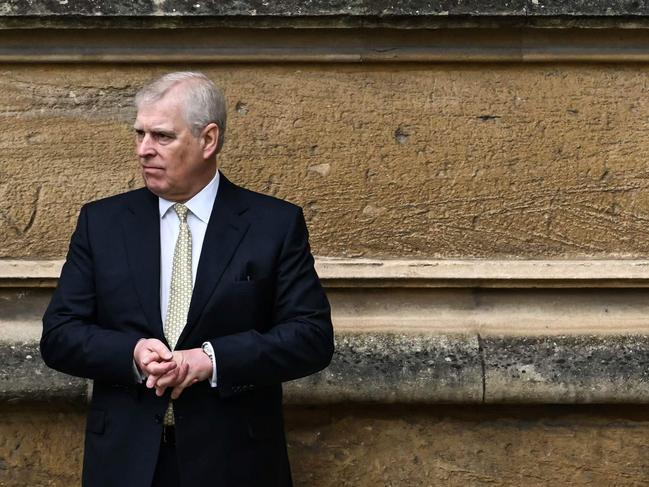 Britain's Prince Andrew, Duke of York reacts as he arrives at St. George's Chapel, Windsor Castle, to attend the Easter Mattins Service, on March 31, 2024. (Photo by JUSTIN TALLIS / AFP)