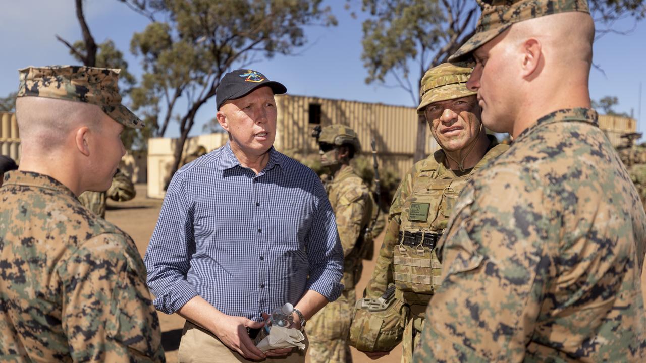 Peter Dutton MP chats with armed forces during Exercise Talisman Sabre 2021.