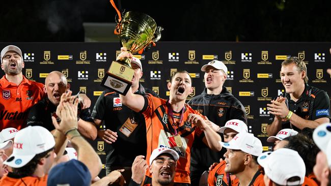 Brisbane Tigers celebrate winning the Hostplus Cup grand final. Photo: QRL.
