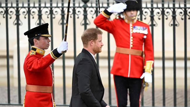 One courtier said there were ‘audible sighs of relief’ that Harry was not joined by Meghan at the service. Picture: AFP