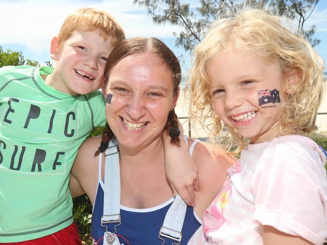 People enjoying Australia day at the Currumbin Beach. L-R Bailey Gordon, Ms Sandy Dawes and Haylee Gordon. Picture Mike Batterham