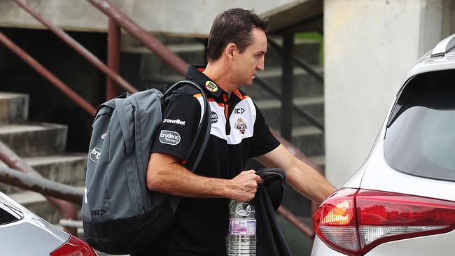 Wests Tigers coach Jason Taylor leaves Concord Oval after being sacked. Picture: Brett Costello