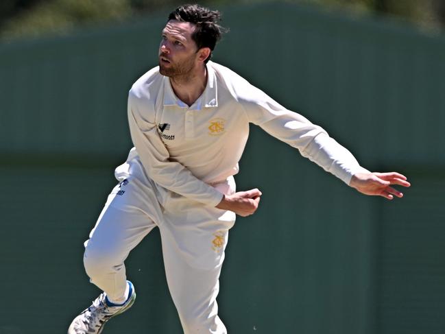 NorthcoteÃs Aaron Crispe during the Victorian Premier Cricket Footscray v Northcote cricket match at Henry Turner Reserve in Footscray, Saturday, Nov. 18, 2023. Picture: Andy Brownbill