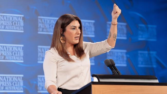 Independent senator Lidia Thorpe divulges the story behind her tattoos at the National Press Club of Australia. Picture: NCA NewsWire / David Beach