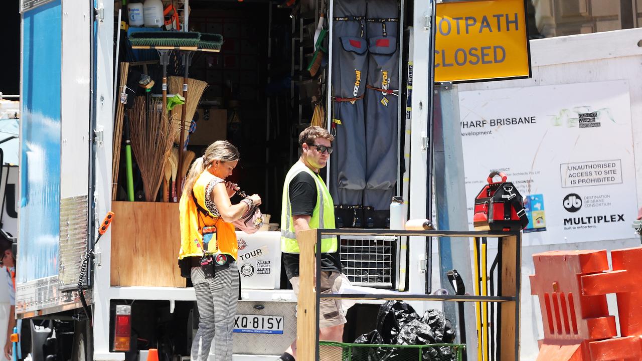 The George Clooney and Julia Roberts film set at Queens Wharf construction site. Picture: NIGEL HALLETT