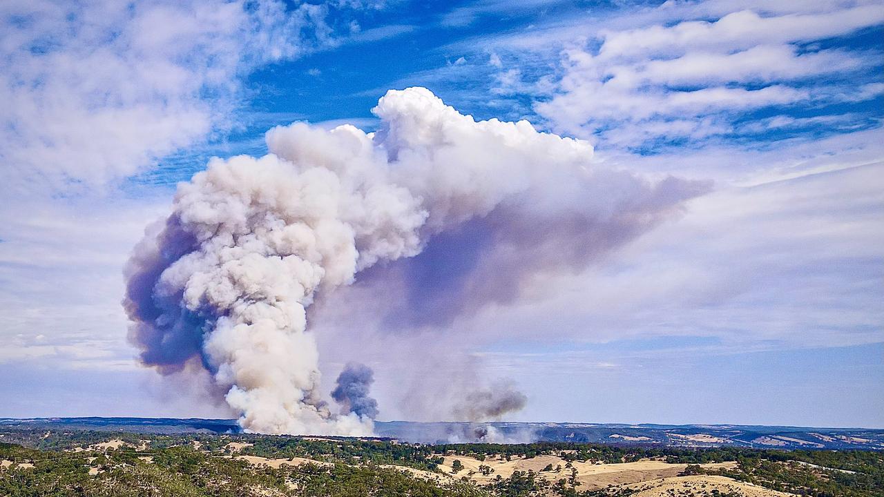 The Cherry Gardens fire as seen from Craigburn Estate. Picture: Bruce Burton