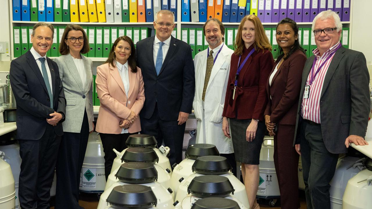 Scott and Jenny Morrison tour the Melbourne IVF embryo storage facility alongside Gidget Foundation representatives. Picture: Jason Edwards Picture: Jason Edwards