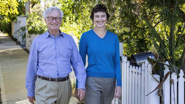 Independent member for the Perth seat of Curtin, Kate Chaney, with her uncle and mentor Fred Chaney, who was a Liberal minister in the Fraser Coalition government. Picture: Colin Murty