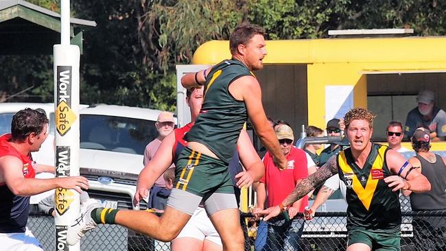 Yarra Junction's Leigh McCombe booted 19 goals in his swan song on Saturday. Picture: Supplied.