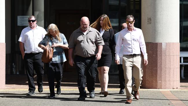 Family members of Chase Thomsen, 23 months, leave the Cairns Supreme Court after Trevor James Thomsen, 41, was sentenced to 11 years jail for the manslaughter of his young nephew in September 2021. Picture: Brendan Radke