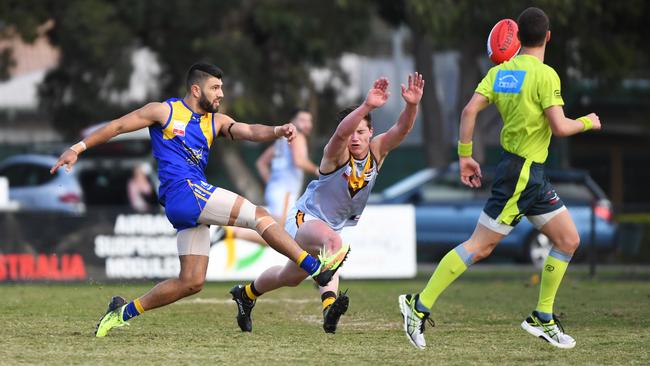 Aaron Erbulut thumps Noble Park into attack.