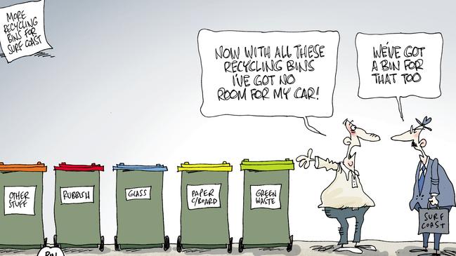 Broel's View cartoon on bins.