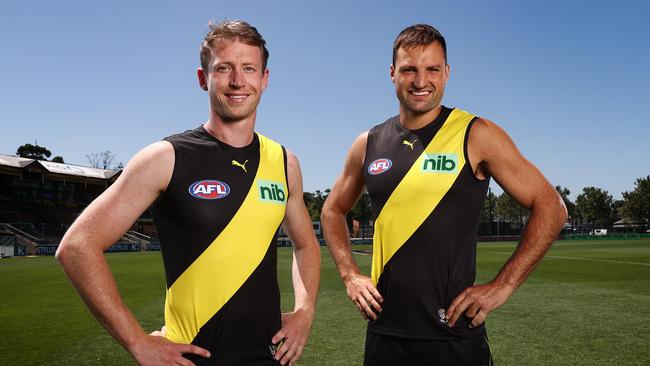 Dylan Grimes has stepped aside and Toby Nankervis is now Richmond’s sole captain. Picture: Michael Klein