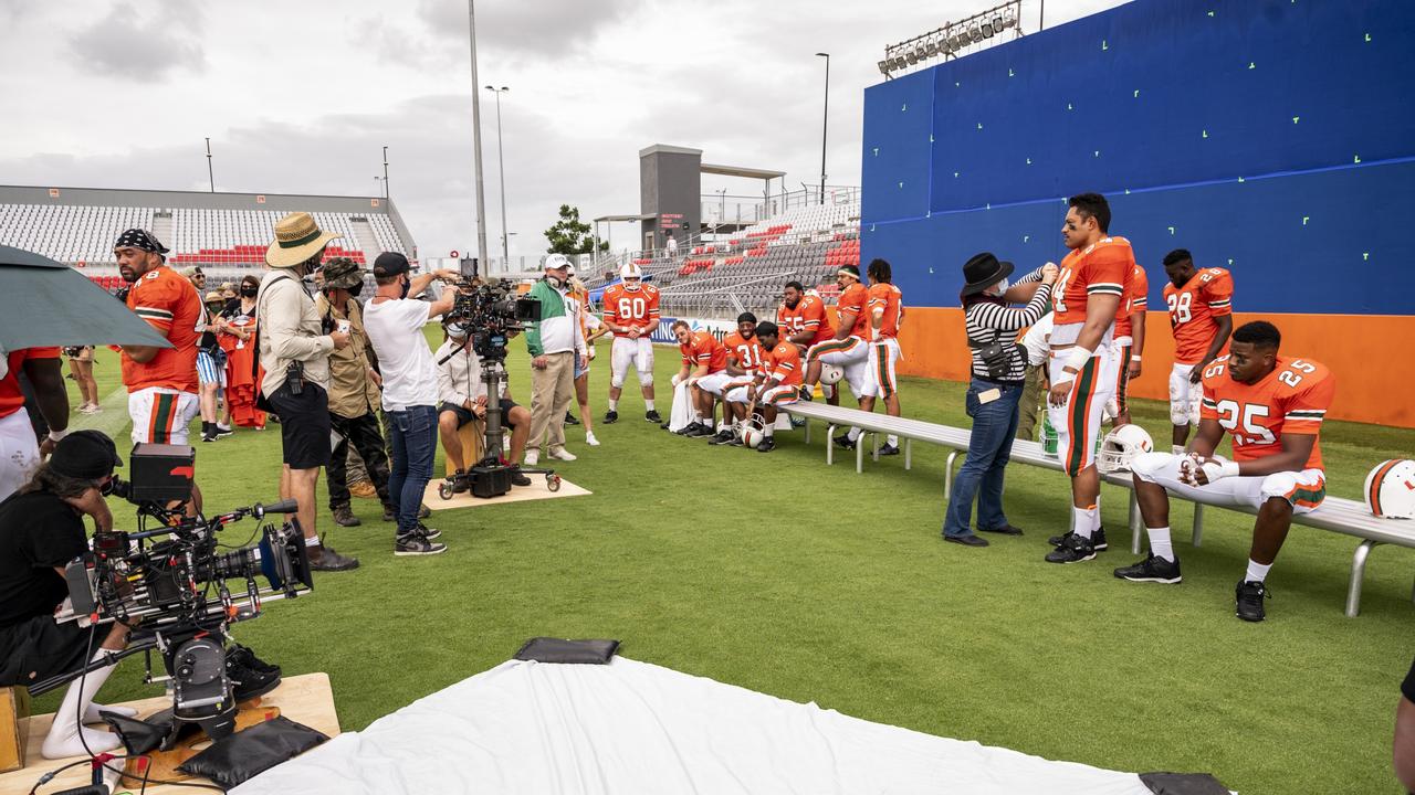 Young Rock filming at Dolphin Stadium in Redcliffe. Picture: Mark Taylor/NBC