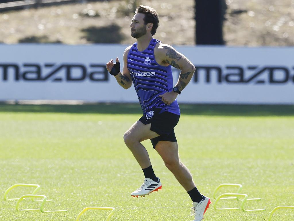 Caleb Daniel on the track for the Roos. Picture: Michael Klein