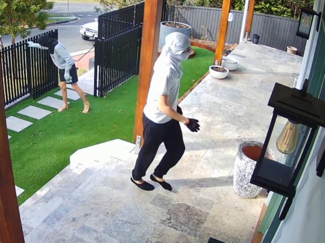 Victims of Crime, stills from a home owner's CCTV, from a youth break in Bulimba as the thieves got intercepted by the police and the owner - Photo Supplied,