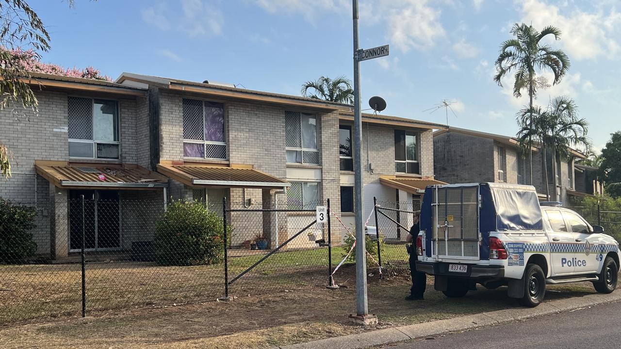 NT Police officers at a unit on Fawcett Court, Malak after a 37-year-old man was allegedly murdered by his uncle, aged 34 on October 7. Picture: Sierra Haigh