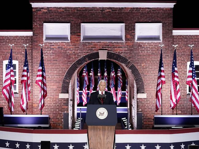 BALTIMORE, MARYLAND - AUGUST 26: Mike Pence accepts the vice presidential nomination during the Republican National Convention from Fort McHenry National Monument on August 26, 2020 in Baltimore, Maryland. The convention is being held virtually due to the coronavirus pandemic but includes speeches from various locations including Charlotte, North Carolina, Washington, DC, and Baltimore, Maryland.   Drew Angerer/Getty Images/AFP == FOR NEWSPAPERS, INTERNET, TELCOS & TELEVISION USE ONLY ==