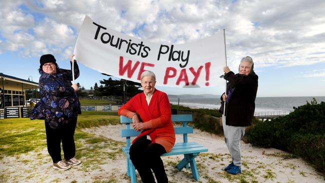 Normanville locals against the foreshore redevelopment proposal Karen Gibbs, Ruth Trigg and Pam Kirsten. Picture: Tricia Watkinson